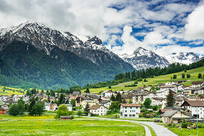 Mustair village in Switzerland Alps,Swiss.