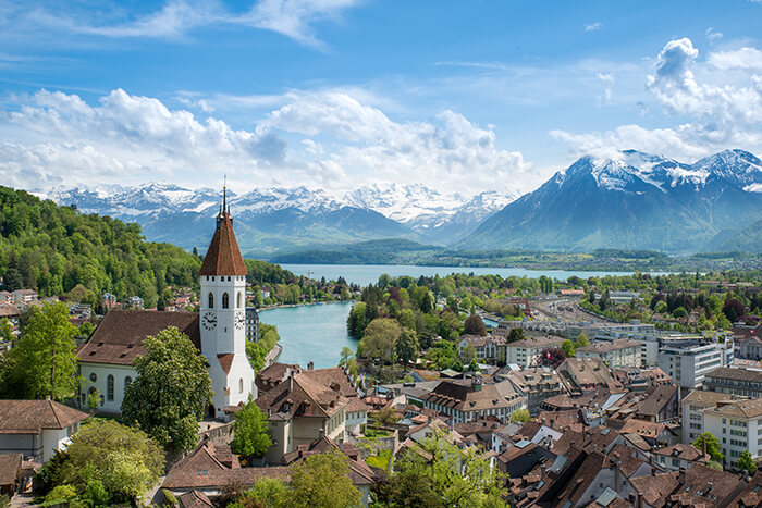 The historic city of Thun, in the canton of Bern in Switzerland